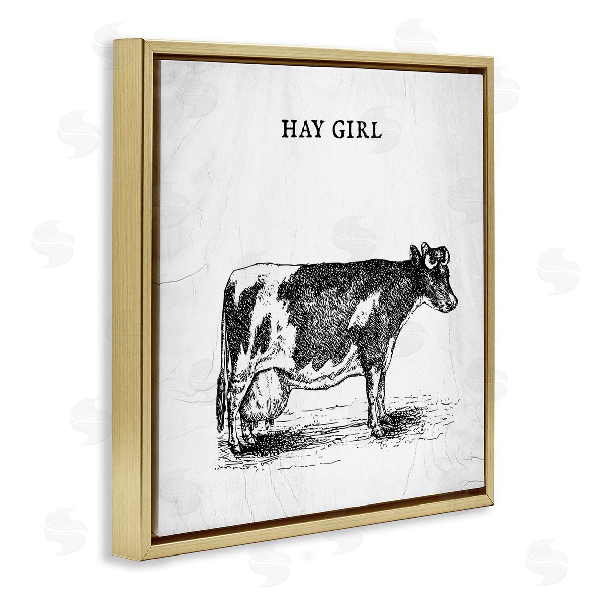Stupell Studio Hay Girl Funny Phrase Farmhouse Dairy Cow Pun Gold Floating Frame Canvas Wall Art Print
