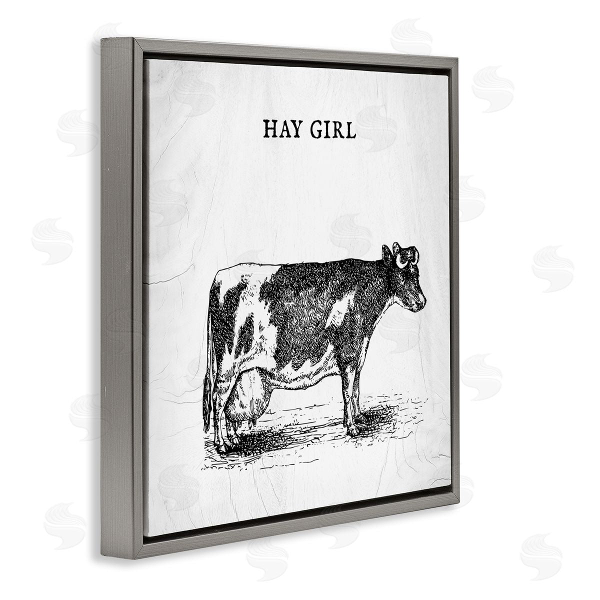 Stupell Studio Hay Girl Funny Phrase Farmhouse Dairy Cow Pun Gray Floating Frame Canvas Wall Art Print