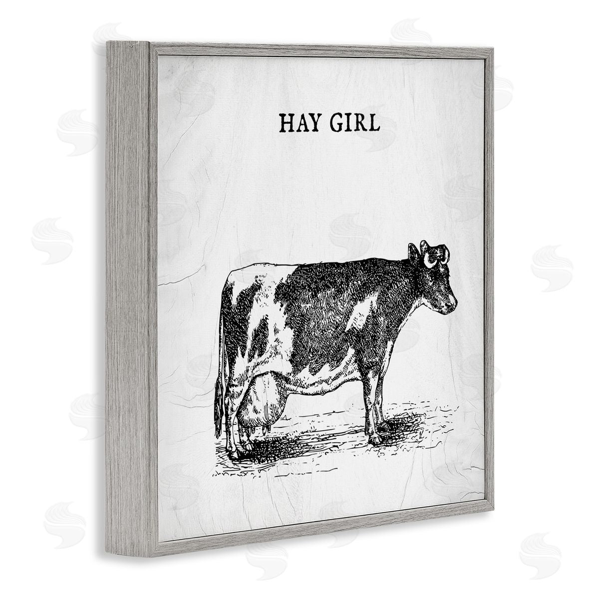 Stupell Studio Hay Girl Funny Phrase Farmhouse Dairy Cow Pun Gray Framed Glicee Wall Art Print
