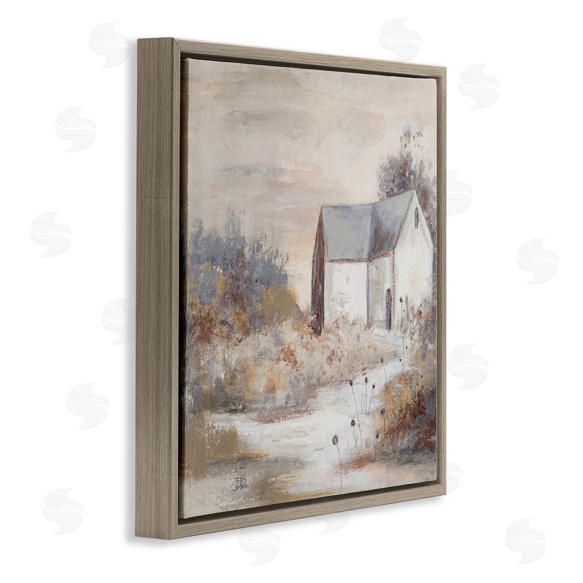 Patricia Pinto Country Cottage with Tall Grass Traditional Painting Brown Floating Frame Canvas Wall Art Print