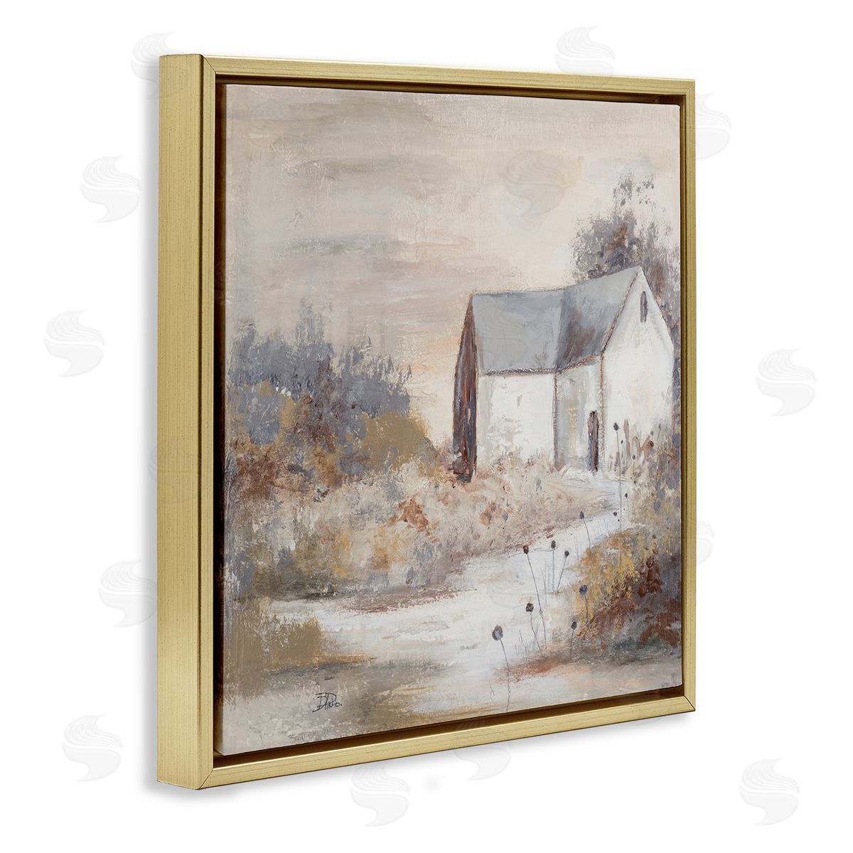 Patricia Pinto Country Cottage with Tall Grass Traditional Painting Gold Floating Frame Canvas Wall Art Print