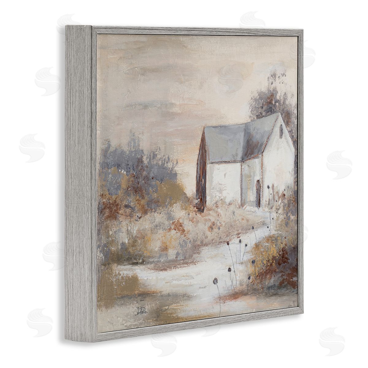 Patricia Pinto Country Cottage with Tall Grass Traditional Painting Gray Framed Glicee Wall Art Print