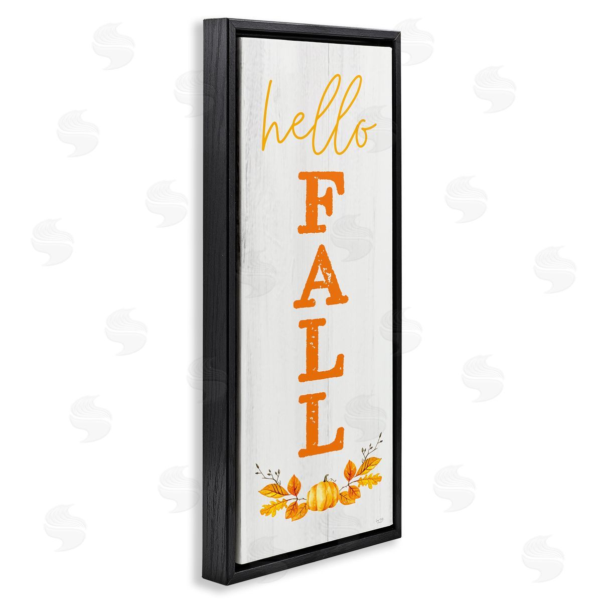 Lux + Me Designs Hello Fall Phrase Cascading Text Orange Leaves Pumpkin