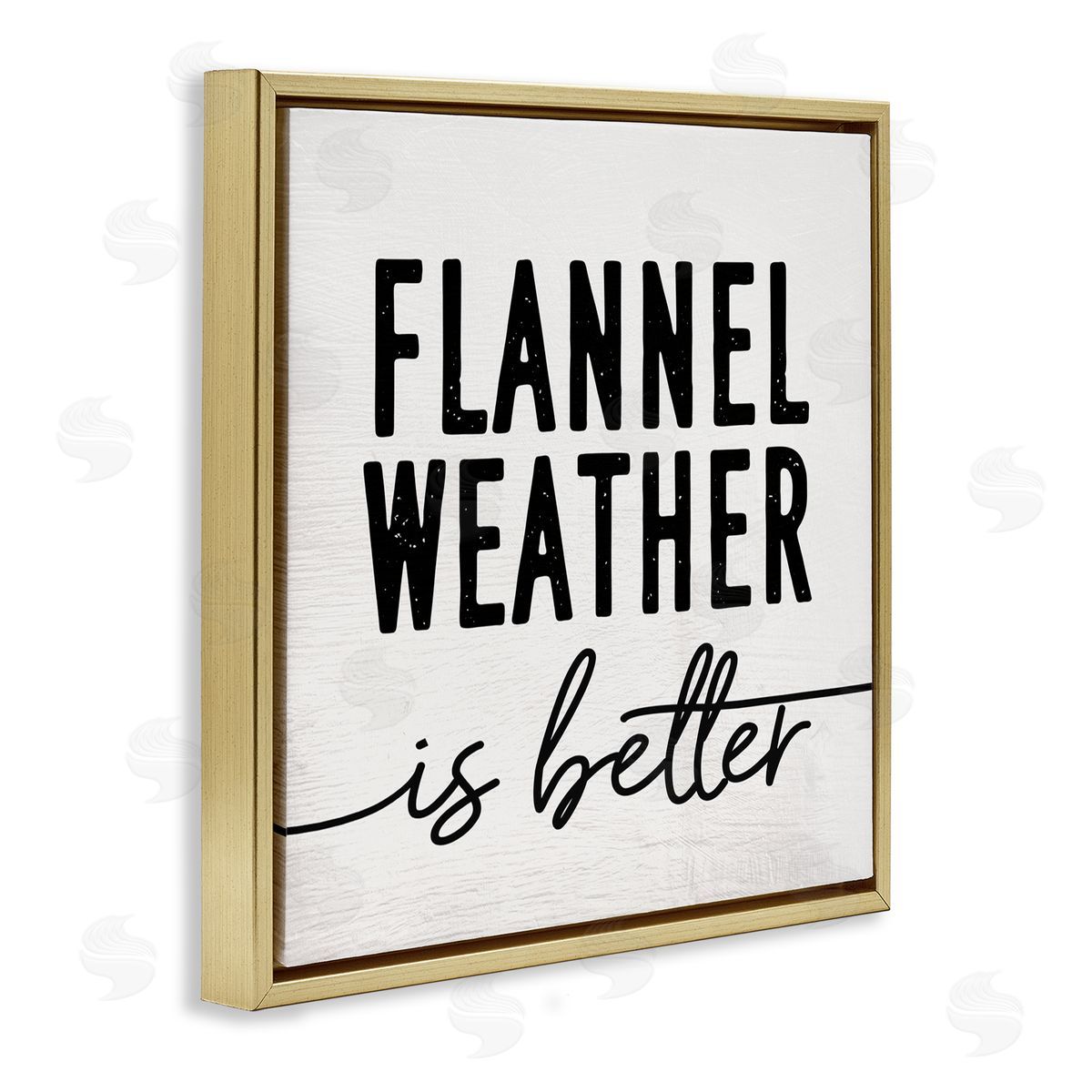 Stupell Studio Flannel Weather is Better Phrase Off-White Black Gold Floating Frame Canvas Wall Art Print