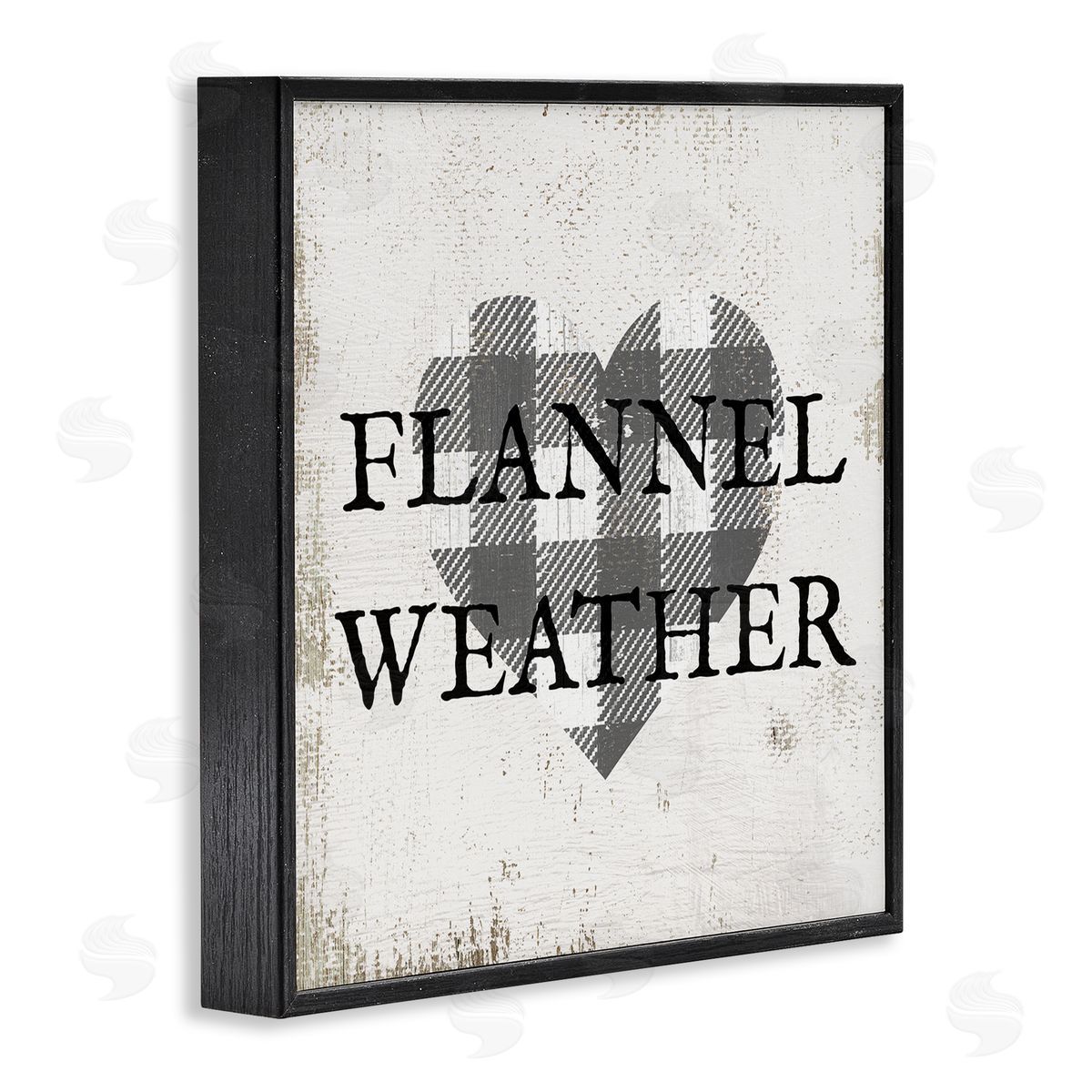 Stupell Studio Flannel Weather Phrase Patchwork Plaid Heart Distressed Pattern Black Framed Glicee Wall Art Print