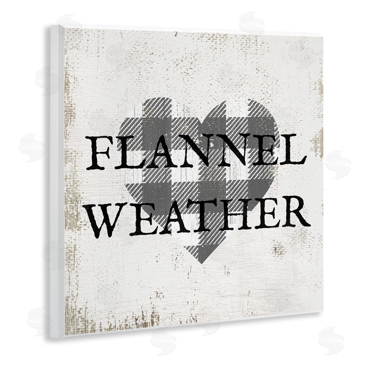 Stupell Studio Flannel Weather Phrase Patchwork Plaid Heart Distressed Pattern Wooden Wall Plaque Art Print
