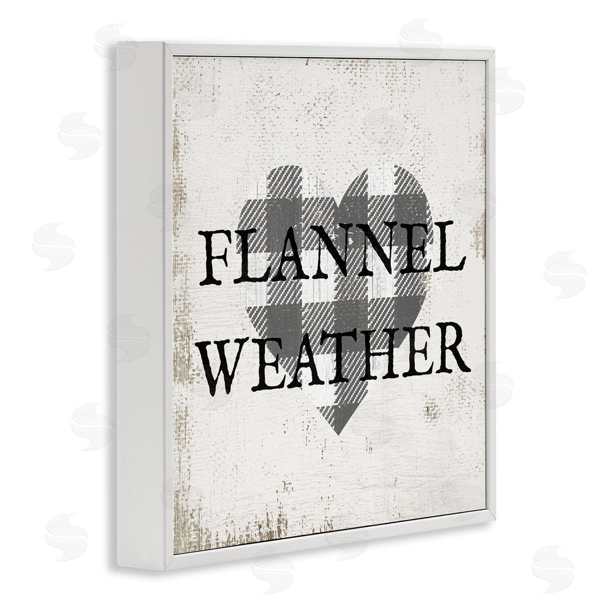 Stupell Studio Flannel Weather Phrase Patchwork Plaid Heart Distressed Pattern White Framed Glicee Wall Art Print