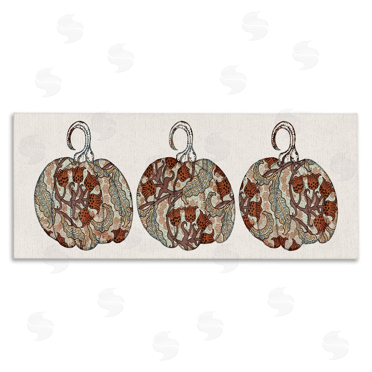 Stupell Studio Red Bellflower Paisley Pumpkin Trio Vintage Autumn Pattern