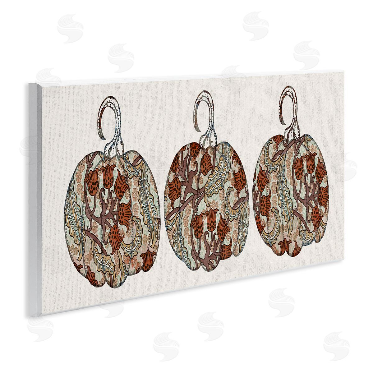 Stupell Studio Red Bellflower Paisley Pumpkin Trio Vintage Autumn Pattern