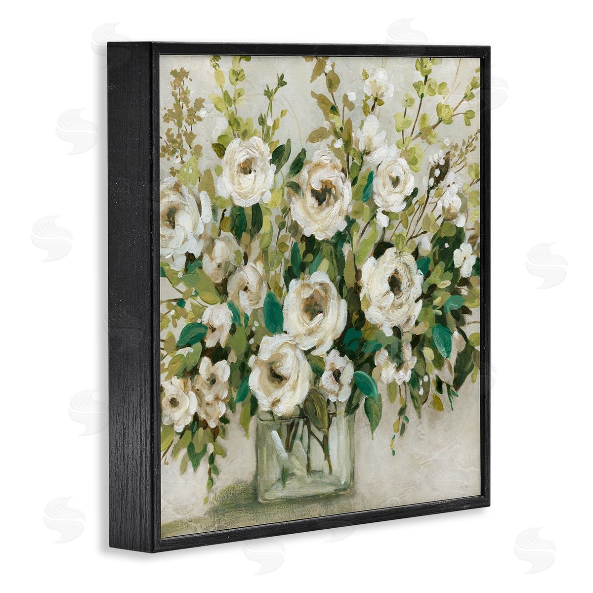 Carol Robinson Abstract White Rose Blossom Bouquet Floral Vase Black Framed Glicee Wall Art Print