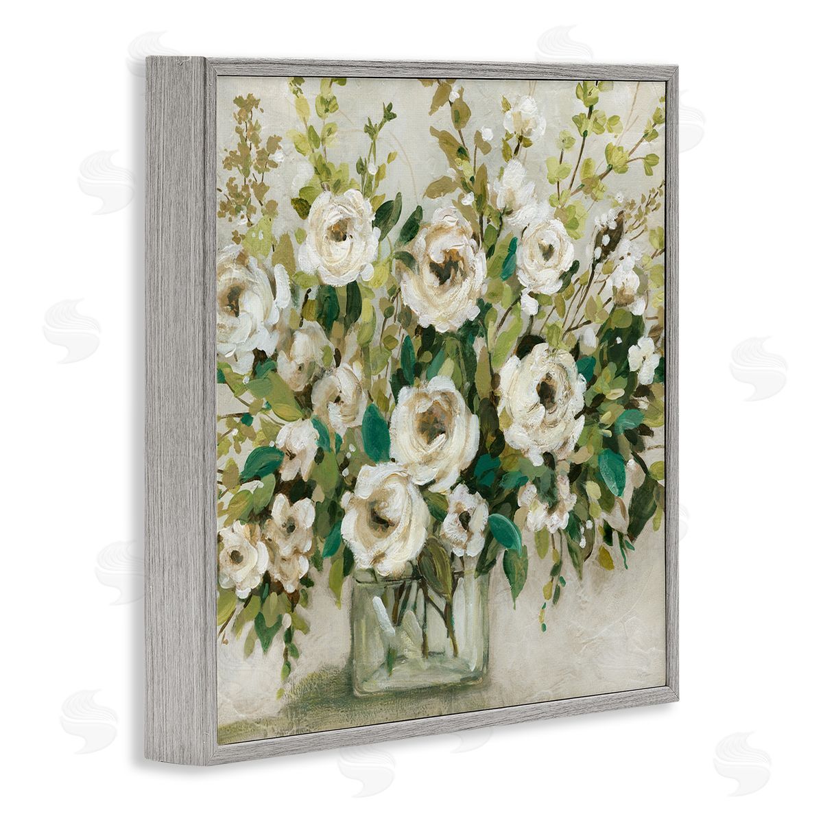Carol Robinson Abstract White Rose Blossom Bouquet Floral Vase Gray Framed Glicee Wall Art Print