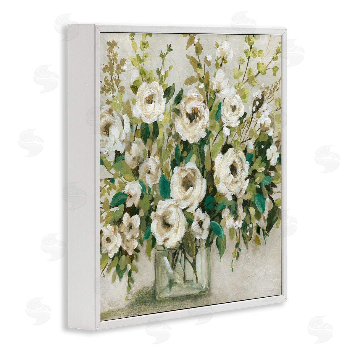 Carol Robinson Abstract White Rose Blossom Bouquet Floral Vase White Framed Glicee Wall Art Print
