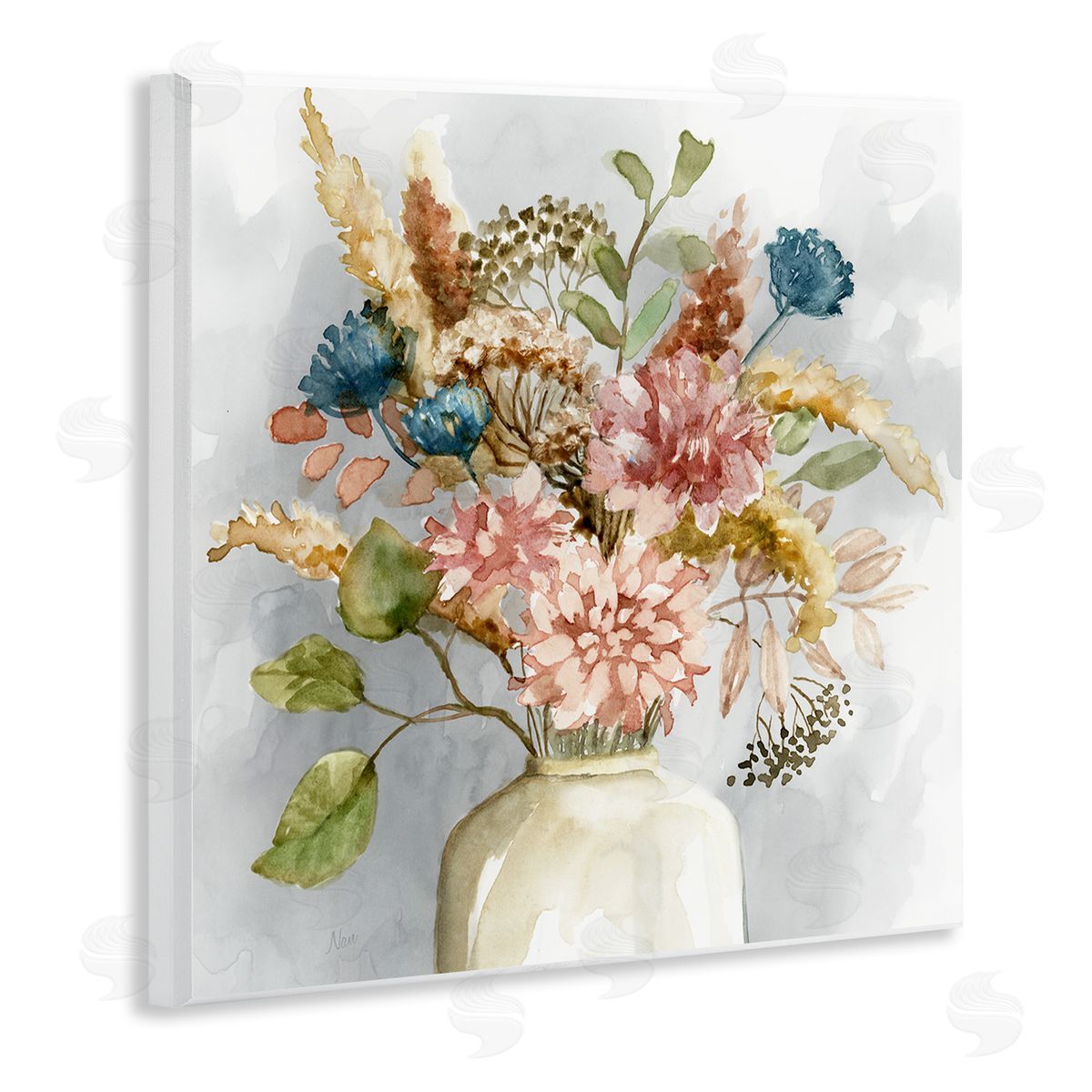 Wildflower Watercolor Bouquet Wood Plaque Wall Art, Home Decor by Nan