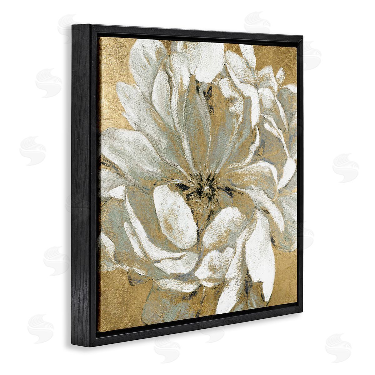 Carol Robinson Abstract White Magnolia Blossom Flower Petals over Gold Black Floating Frame Canvas Wall Art Print