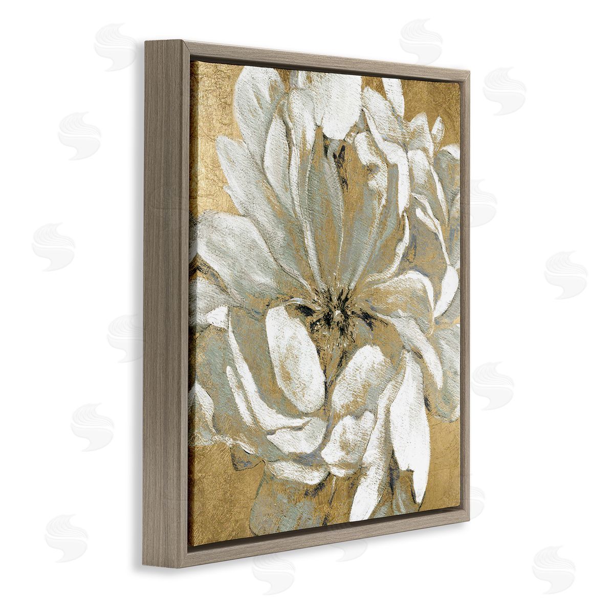 Carol Robinson Abstract White Magnolia Blossom Flower Petals over Gold Brown Floating Frame Canvas Wall Art Print