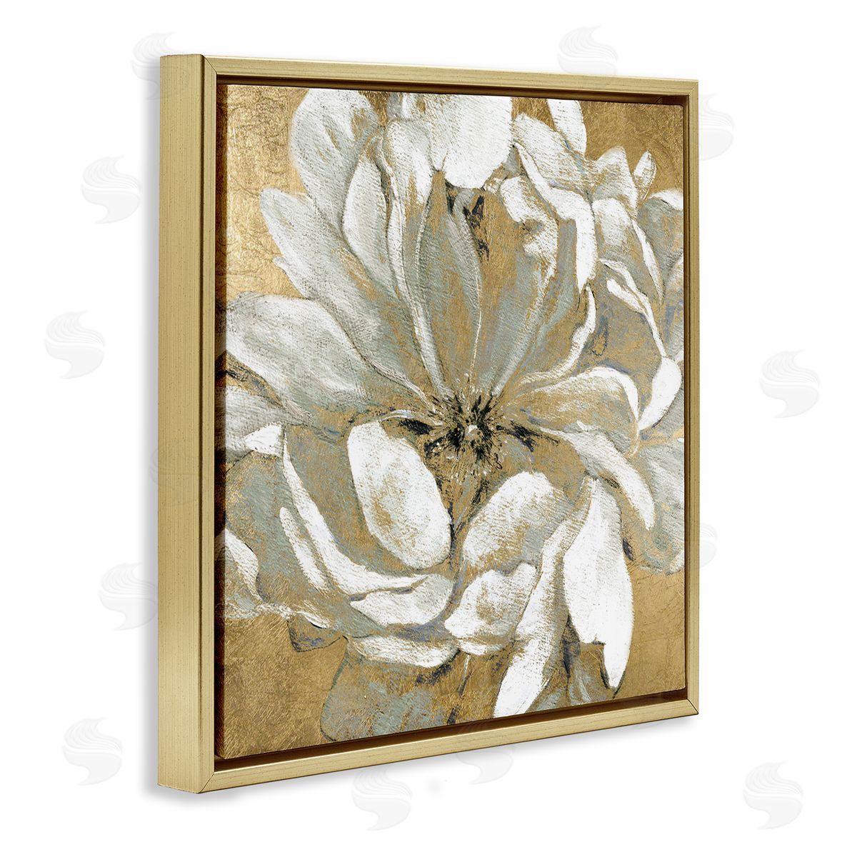 Carol Robinson Abstract White Magnolia Blossom Flower Petals over Gold Gold Floating Frame Canvas Wall Art Print