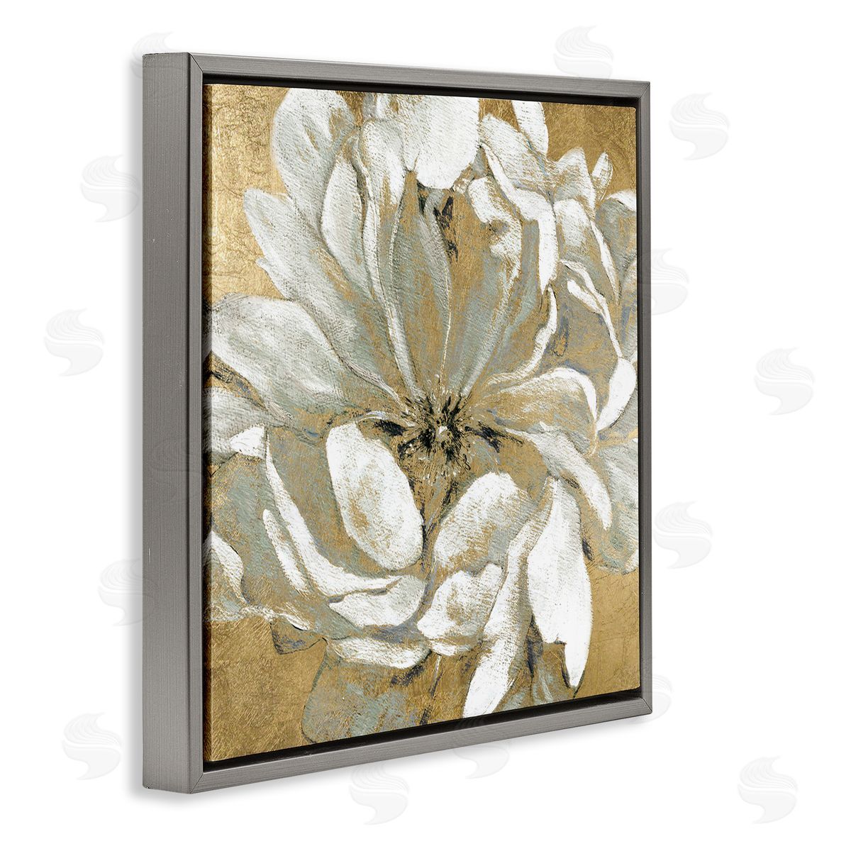 Carol Robinson Abstract White Magnolia Blossom Flower Petals over Gold Gray Floating Frame Canvas Wall Art Print