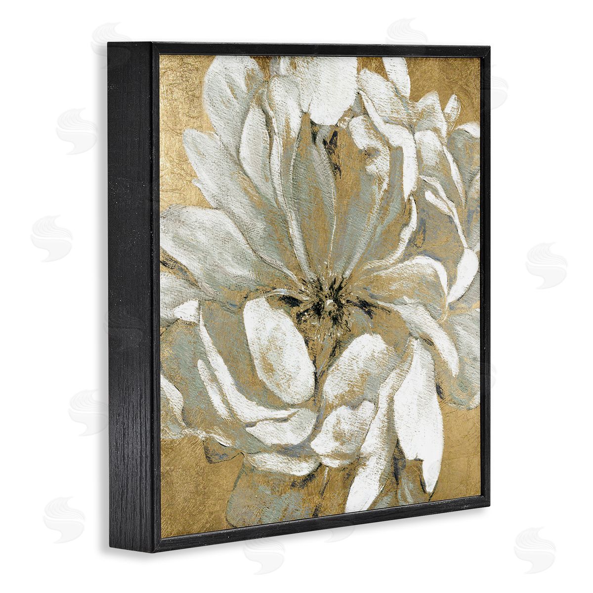 Carol Robinson Abstract White Magnolia Blossom Flower Petals over Gold Black Framed Glicee Wall Art Print