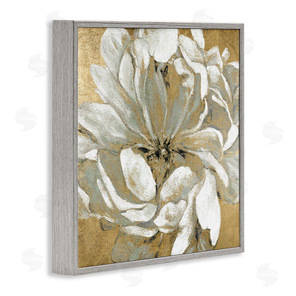 Carol Robinson Abstract White Magnolia Blossom Flower Petals over Gold Gray Framed Glicee Wall Art Print