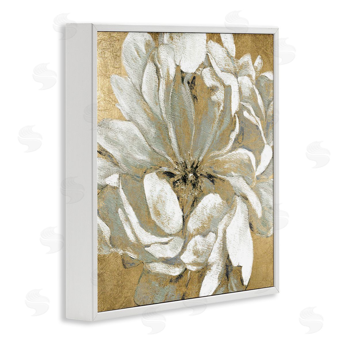 Carol Robinson Abstract White Magnolia Blossom Flower Petals over Gold White Framed Glicee Wall Art Print