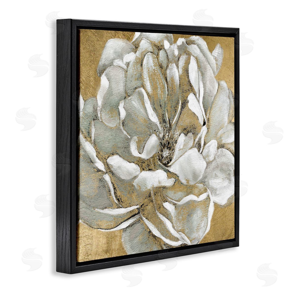 Blushing White Magnolia Flower Abstract Black Floating Frame Canvas Wall Art, Home Decor by Carol Robinson