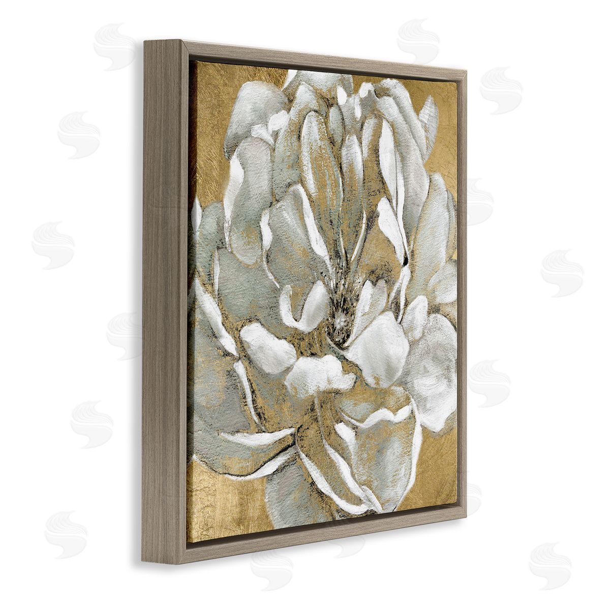 Blushing White Magnolia Flower Abstract Brown Floating Frame Canvas Wall Art, Home Decor by Carol Robinson