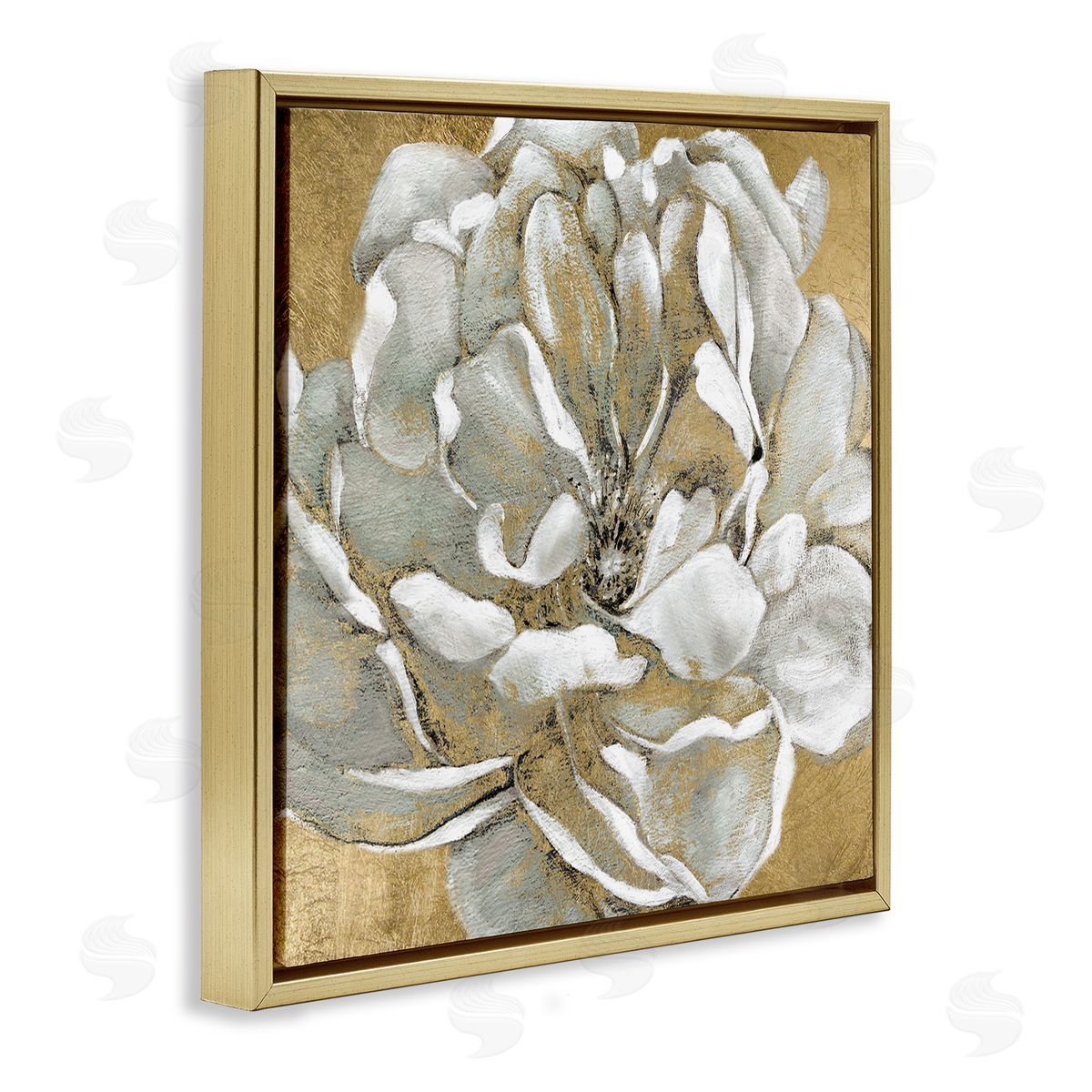 Blushing White Magnolia Flower Abstract Gold Floating Frame Canvas Wall Art, Home Decor by Carol Robinson