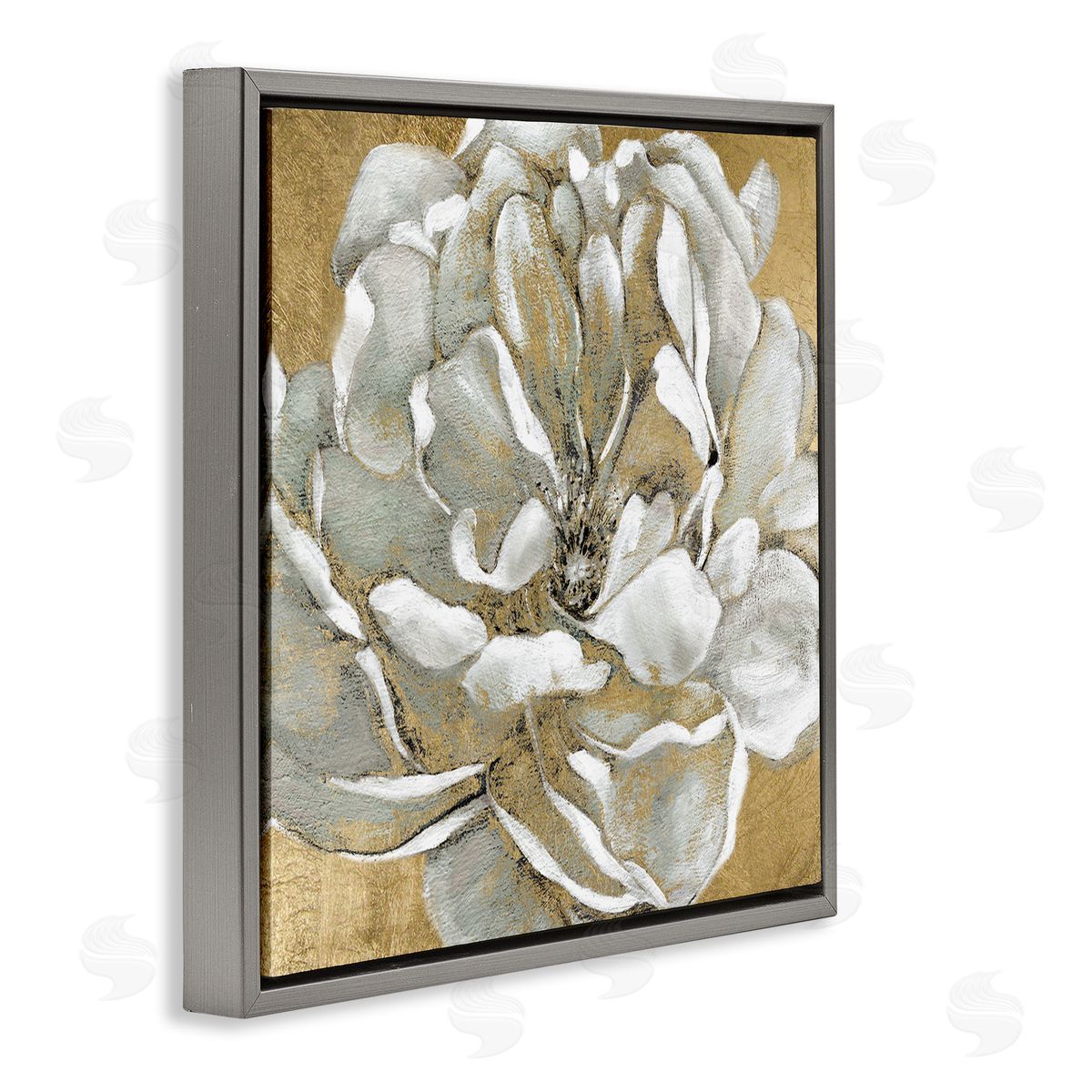 Blushing White Magnolia Flower Abstract Grey Floating Frame Canvas Wall Art, Home Decor by Carol Robinson