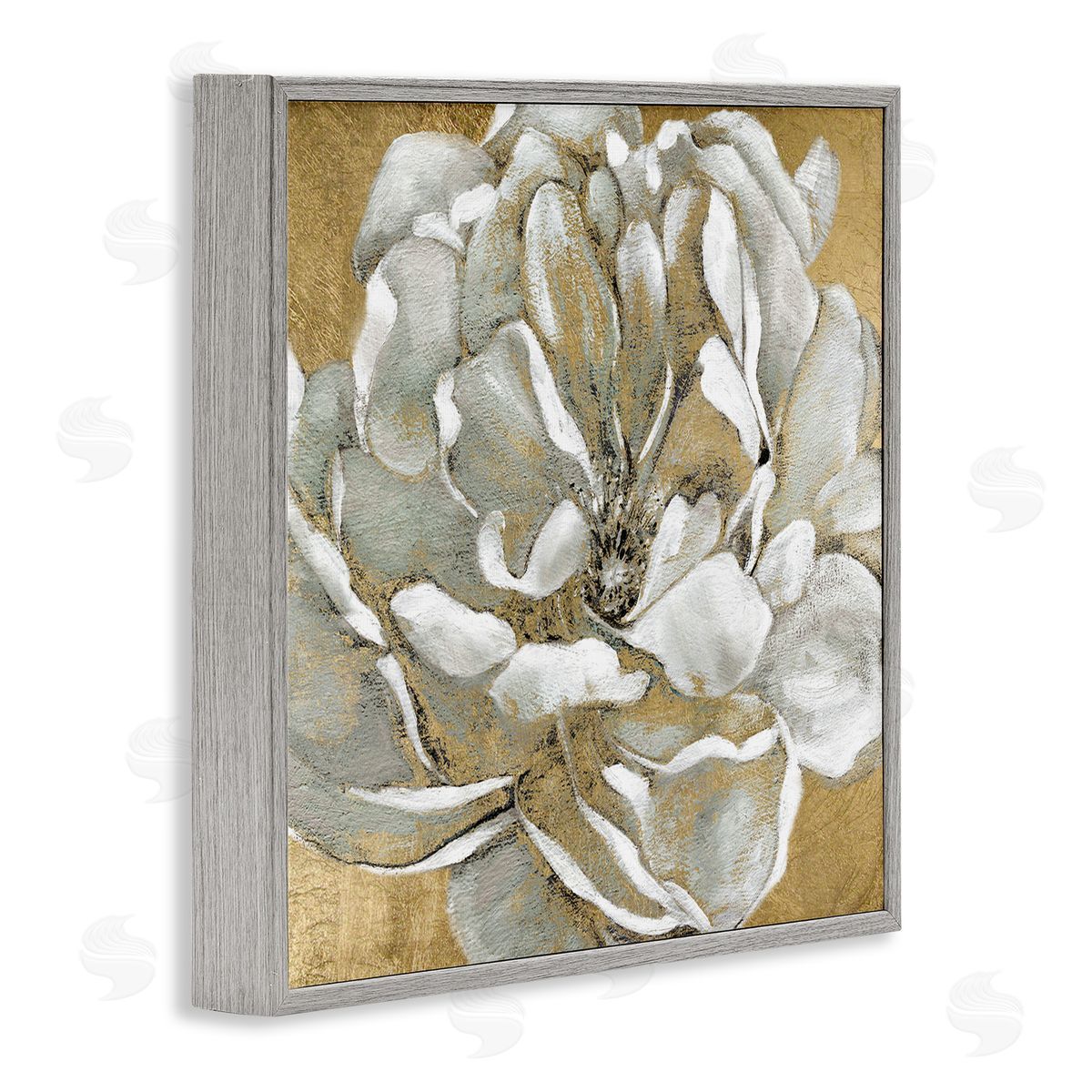 Blushing White Magnolia Flower Abstract Grey Frame Print Wall Art, Home Decor by Carol Robinson