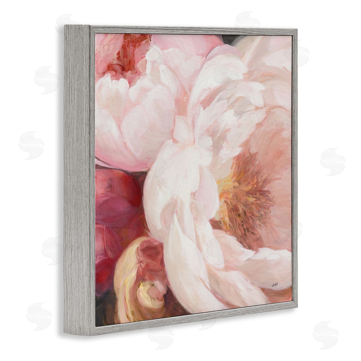 Julia Purinton Pink Peonies Cluster Soft Edge Flower Petal Painting Gray Framed Glicee Wall Art Print
