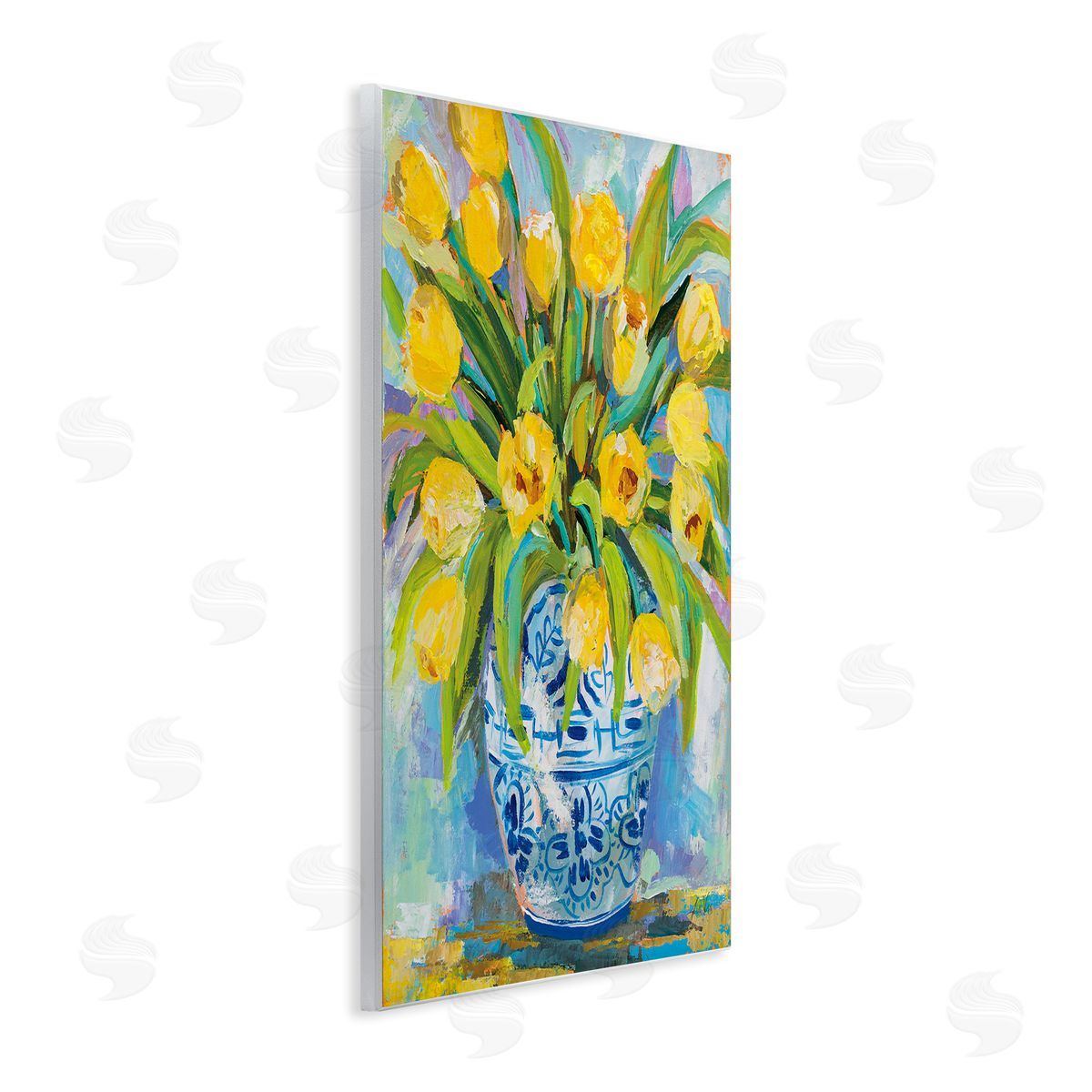 Expressive Yellow Tulips in Vase Wood Plaque Wall Art, Home Decor by Jeanette Vertentes