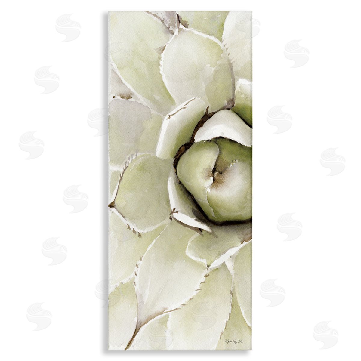 Stellar Design Studio Succulent Bulb Blossom Green Plant Modern Watercolor Painting