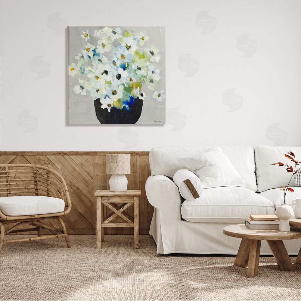 Lanie Loreth Expressive White Flower Bouquet Abstract Bloom Canvas Wall Art in Room
