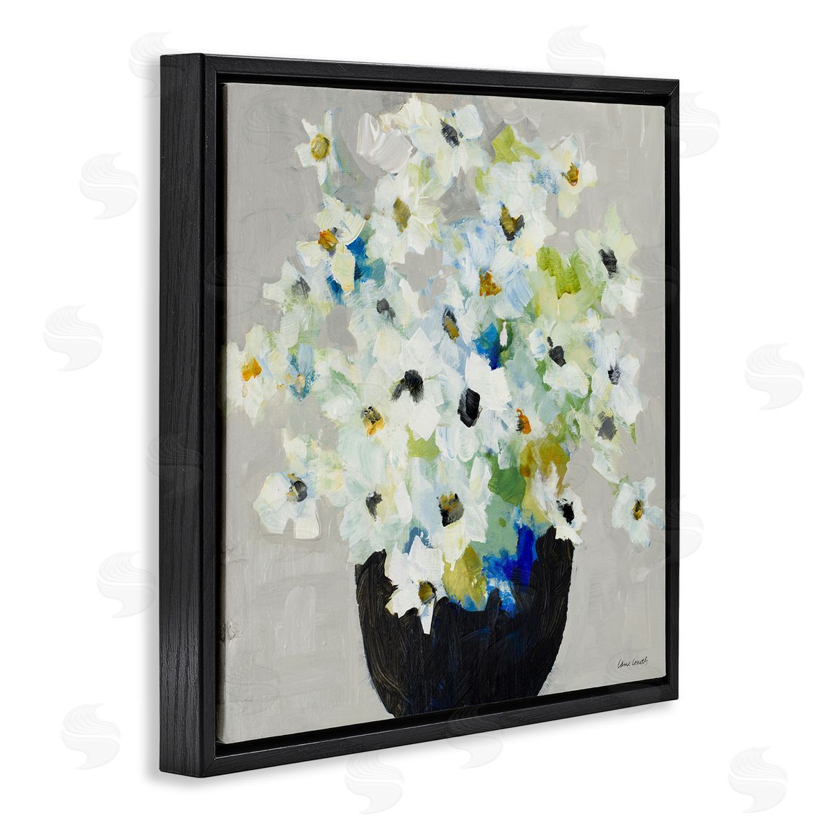 Lanie Loreth Expressive White Flower Bouquet Abstract Bloom Black Floating Frame Canvas Wall Art Print