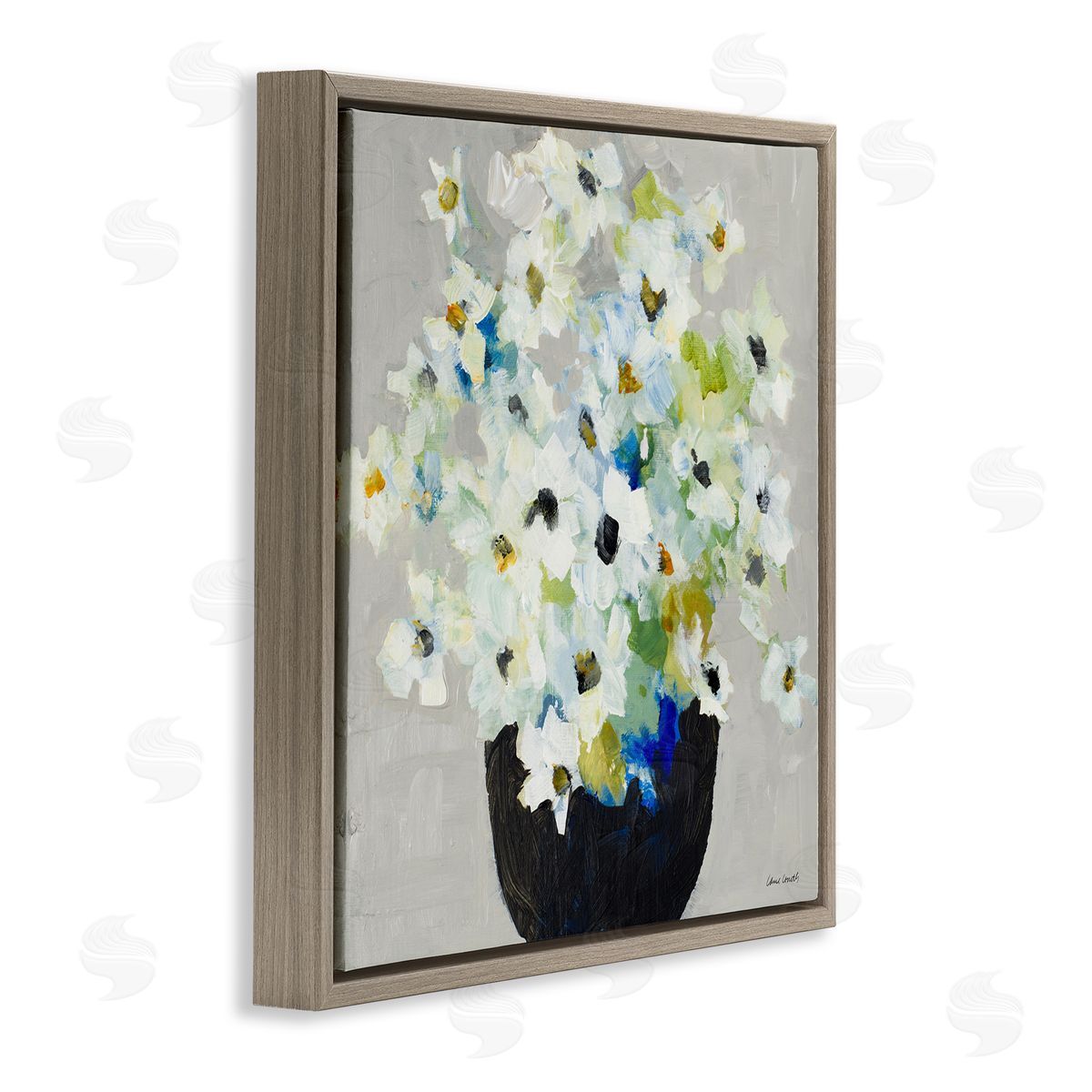 Lanie Loreth Expressive White Flower Bouquet Abstract Bloom Brown Floating Frame Canvas Wall Art Print