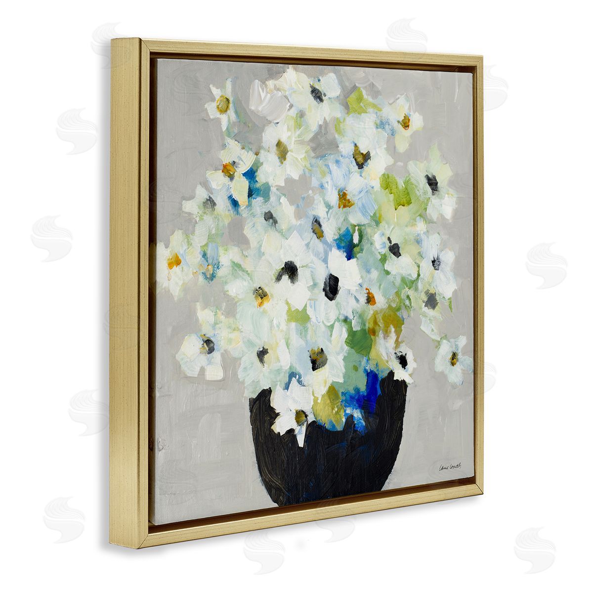 Lanie Loreth Expressive White Flower Bouquet Abstract Bloom Gold Floating Frame Canvas Wall Art Print