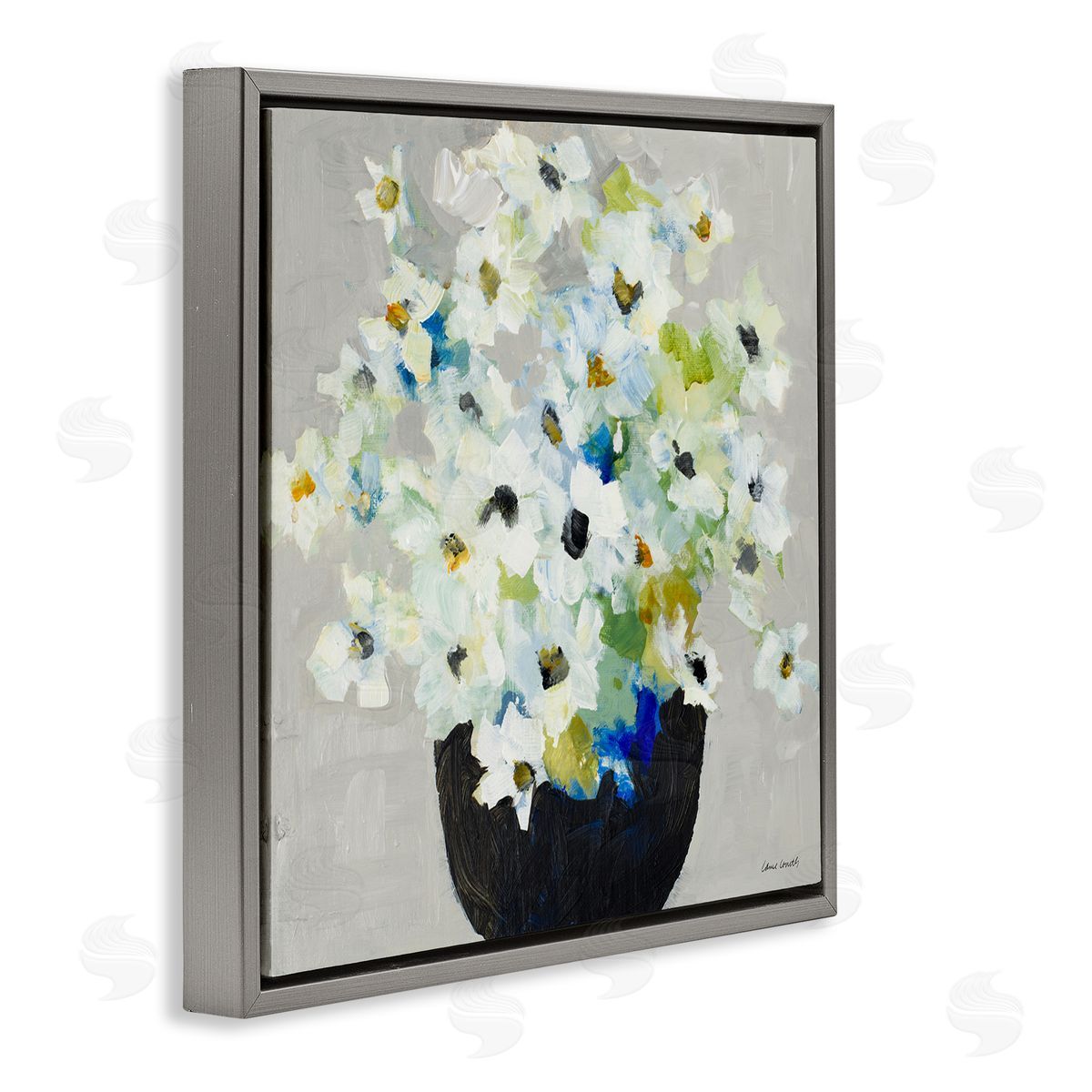 Lanie Loreth Expressive White Flower Bouquet Abstract Bloom Gray Floating Frame Canvas Wall Art Print