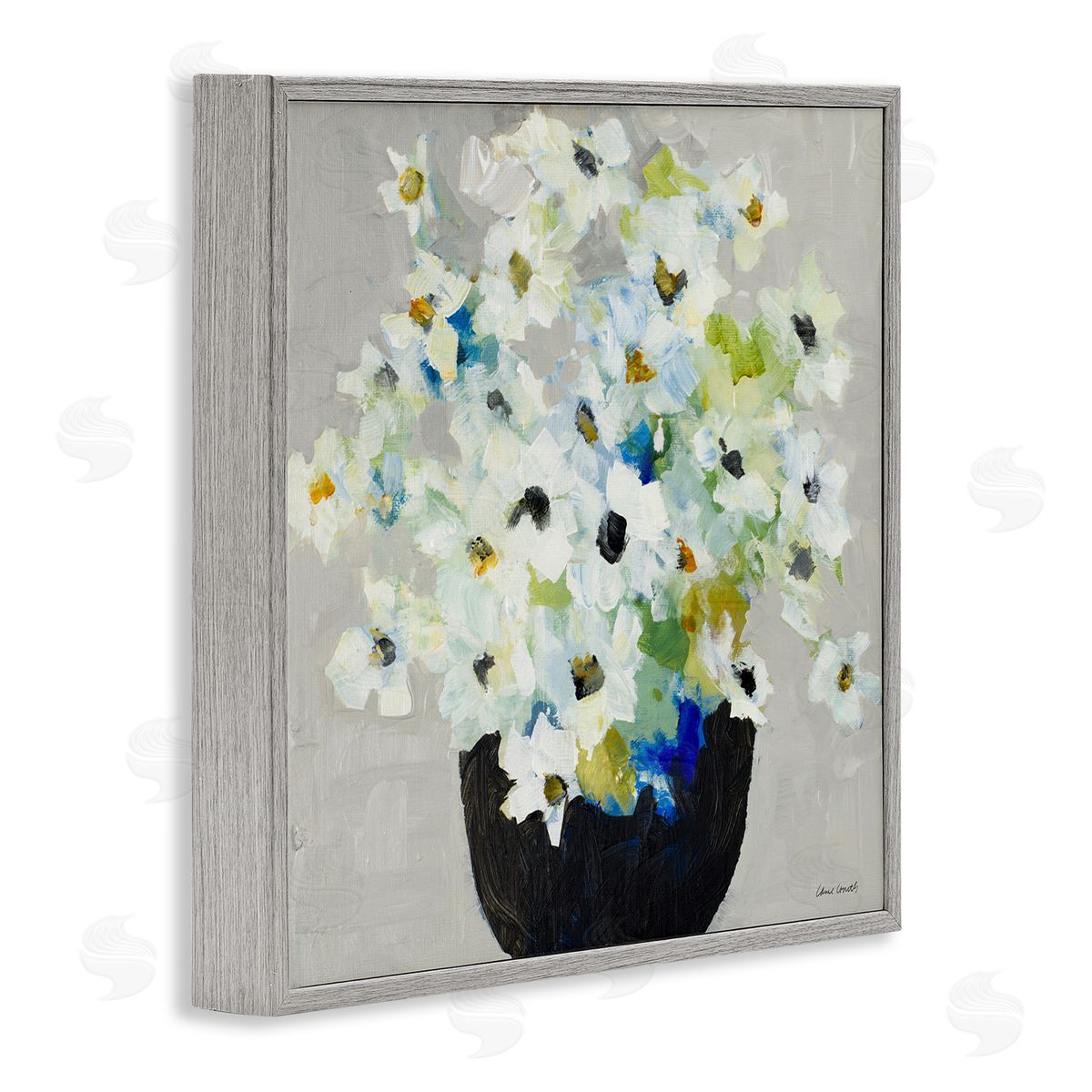 Lanie Loreth Expressive White Flower Bouquet Abstract Bloom Gray Framed Glicee Wall Art Print