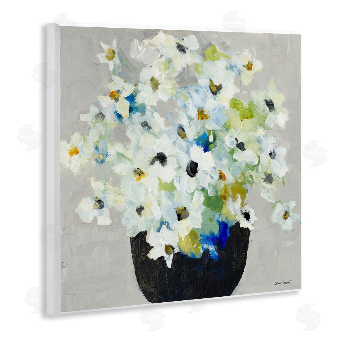 Lanie Loreth Expressive White Flower Bouquet Abstract Bloom Wooden Wall Plaque Art Print