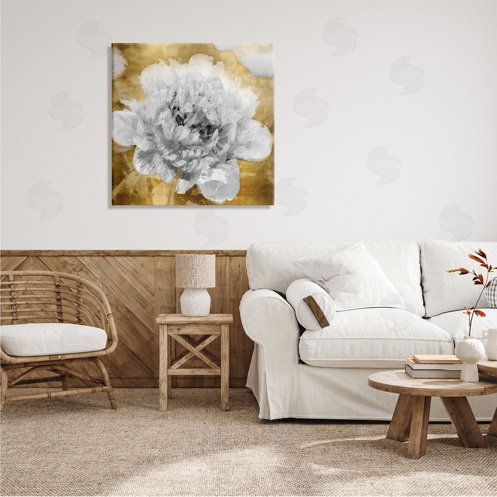 Shawna Sullivan Muted Peony Floral Blossoming Glam Flower Painting Canvas Wall Art in Room