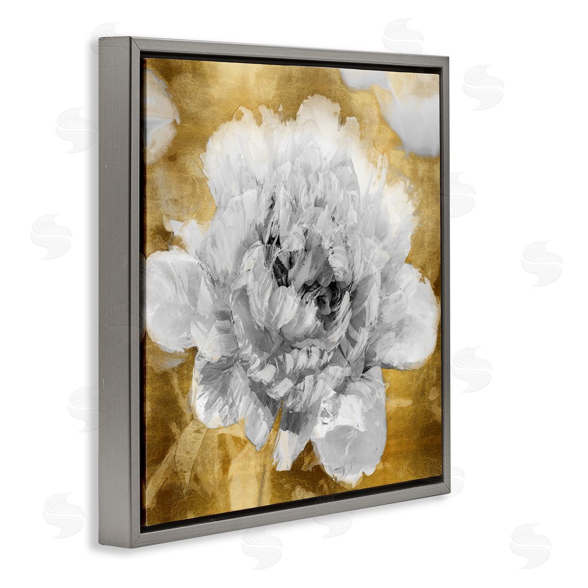 Shawna Sullivan Muted Peony Floral Blossoming Glam Flower Painting Gray Floating Frame Canvas Wall Art Print