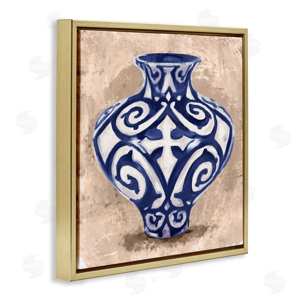 Stupell Studio Modern Ceramic Vase Still Life Distressed Brown Pattern Gold Floating Frame Canvas Wall Art Print