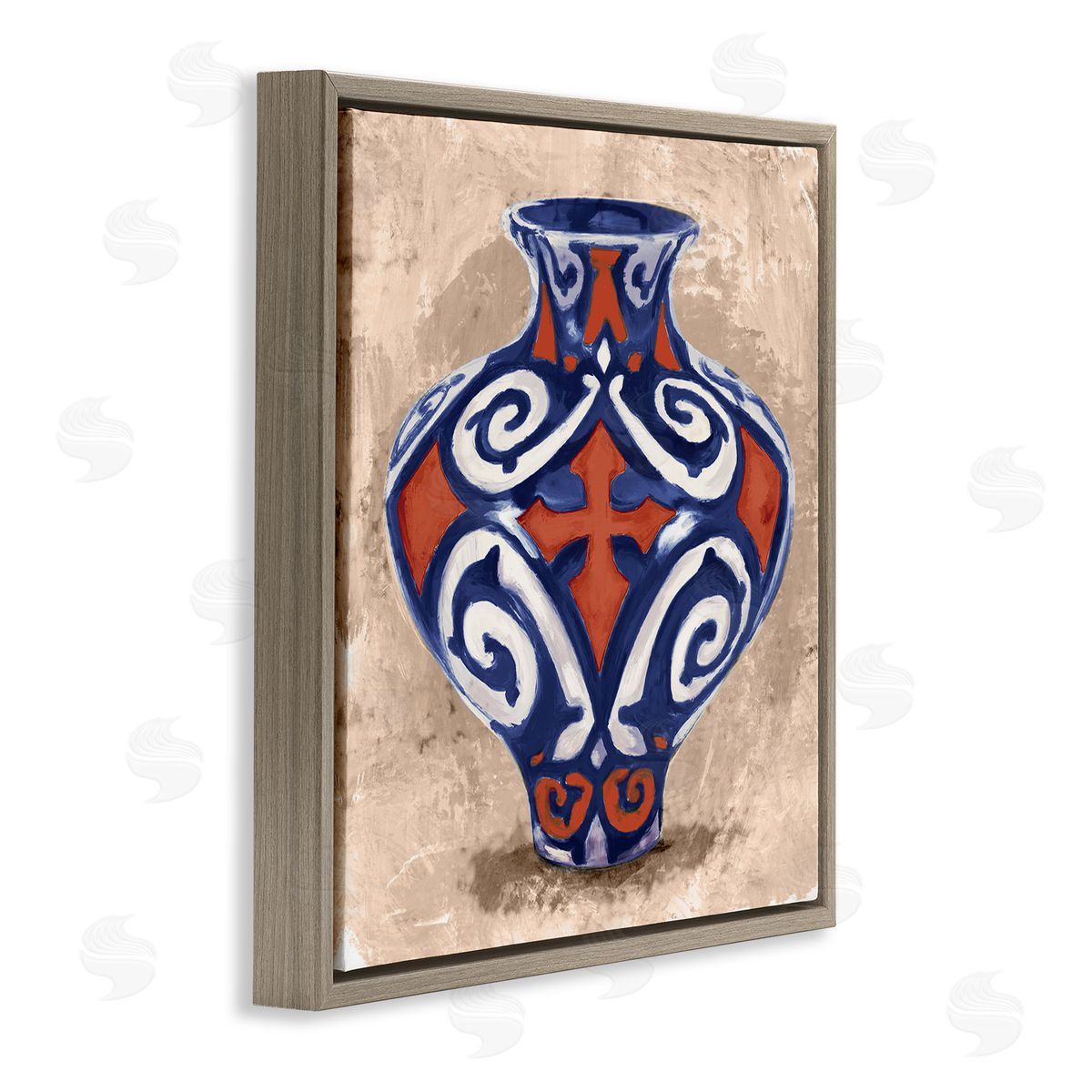 Stupell Studio Ornate Ceramic Vase Still Life Modern Patterned Pottery Brown Floating Frame Canvas Wall Art Print