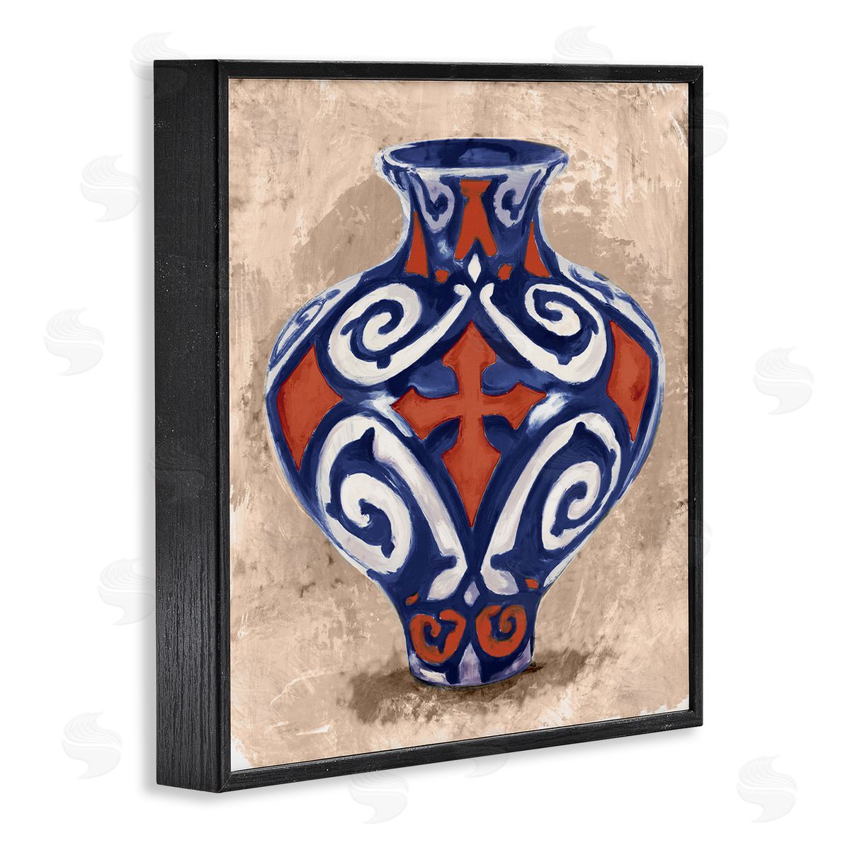 Stupell Studio Ornate Ceramic Vase Still Life Modern Patterned Pottery Black Framed Glicee Wall Art Print