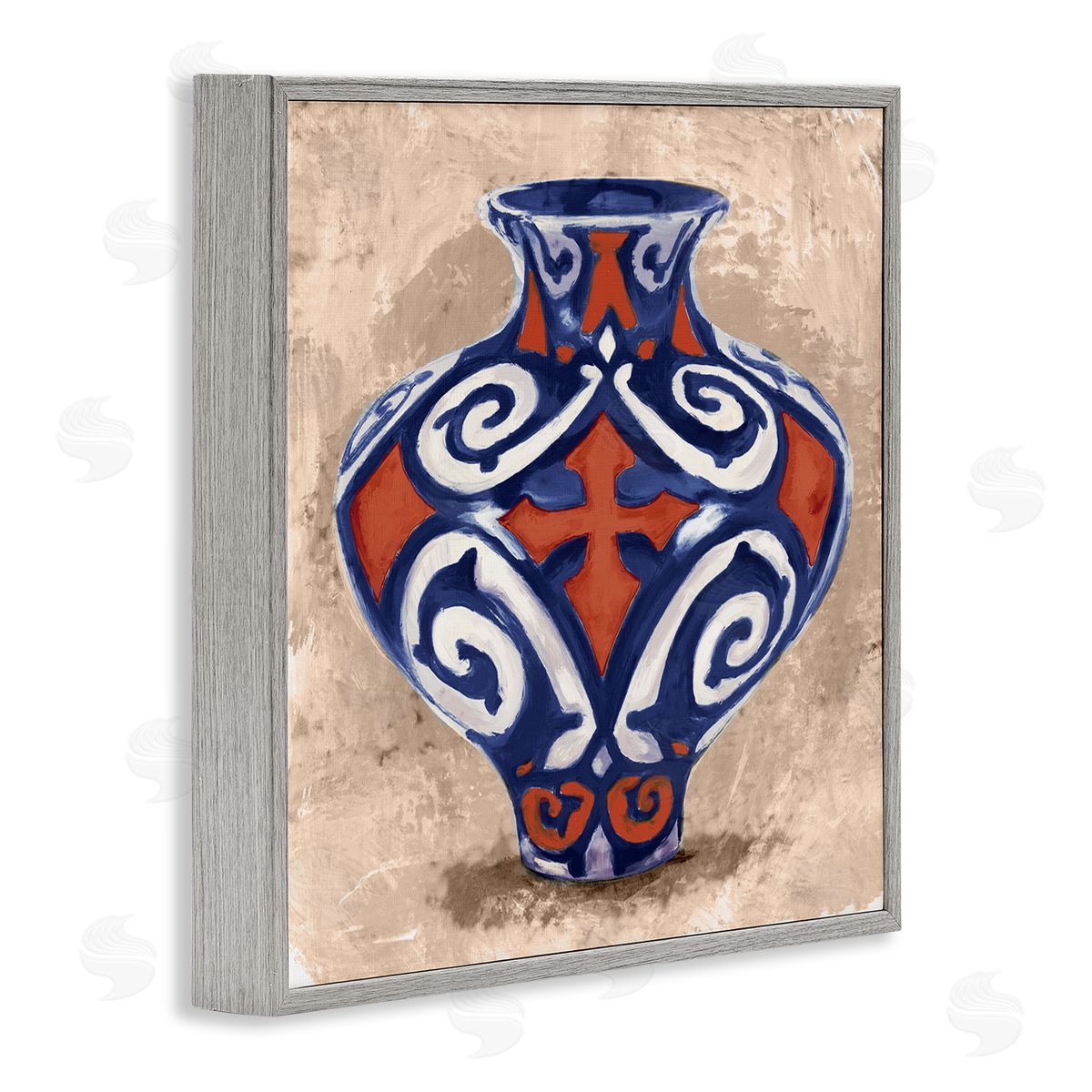 Stupell Studio Ornate Ceramic Vase Still Life Modern Patterned Pottery Gray Framed Glicee Wall Art Print