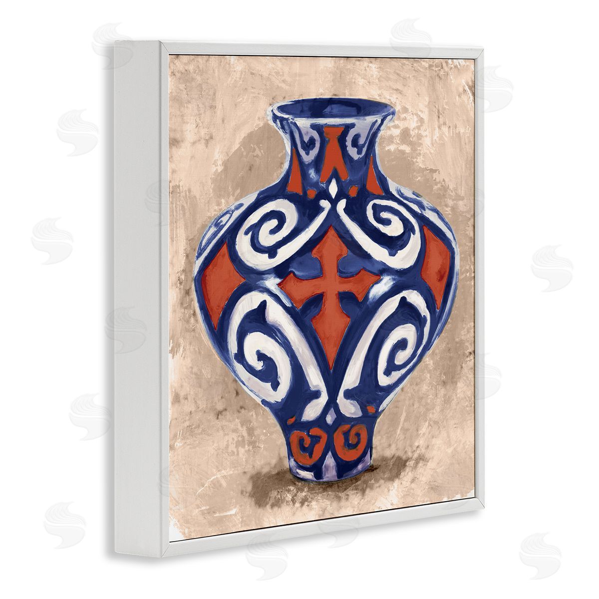 Stupell Studio Ornate Ceramic Vase Still Life Modern Patterned Pottery White Framed Glicee Wall Art Print