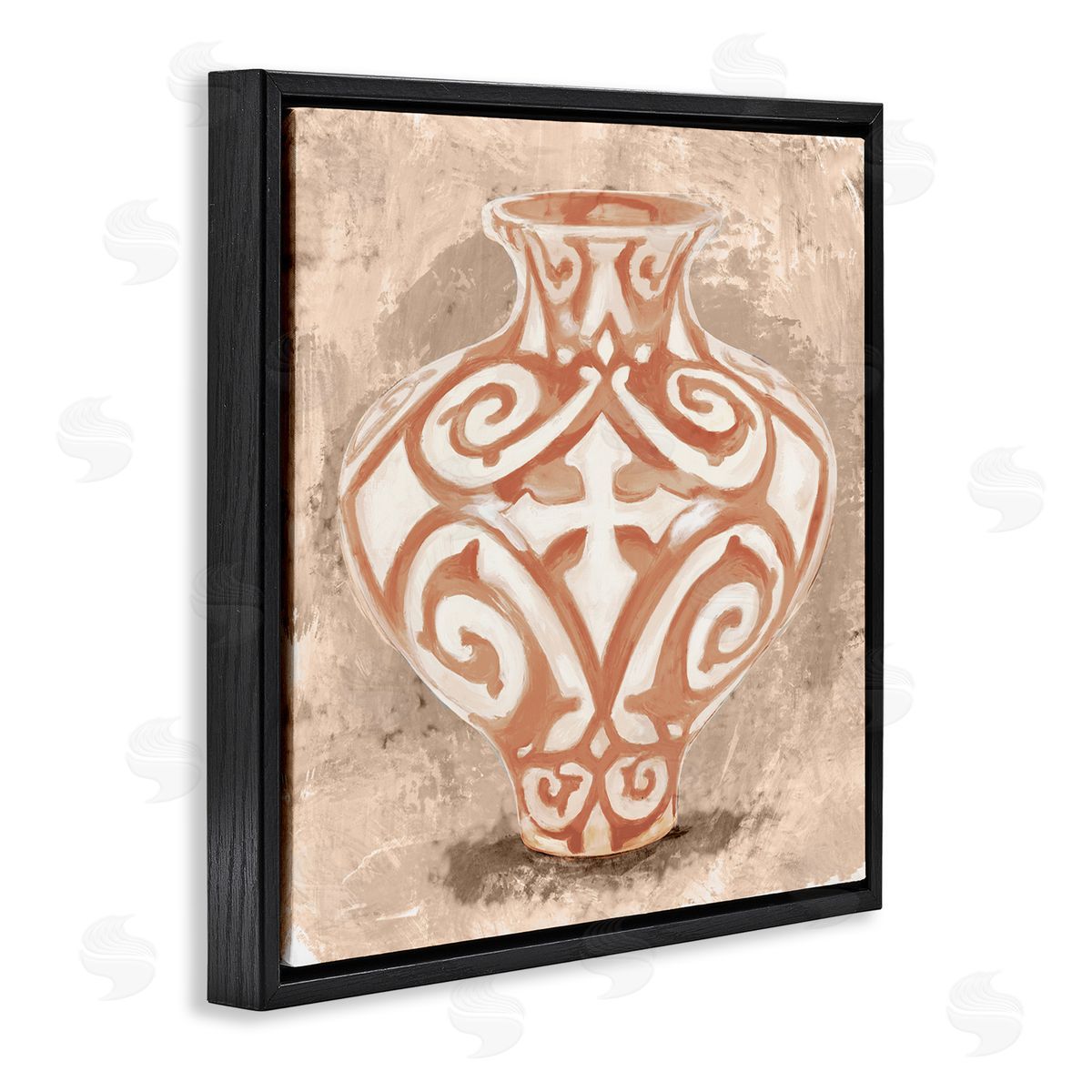 Stupell Studio Modern Urn Still Life Abstract Shape Pattern Black Floating Frame Canvas Wall Art Print