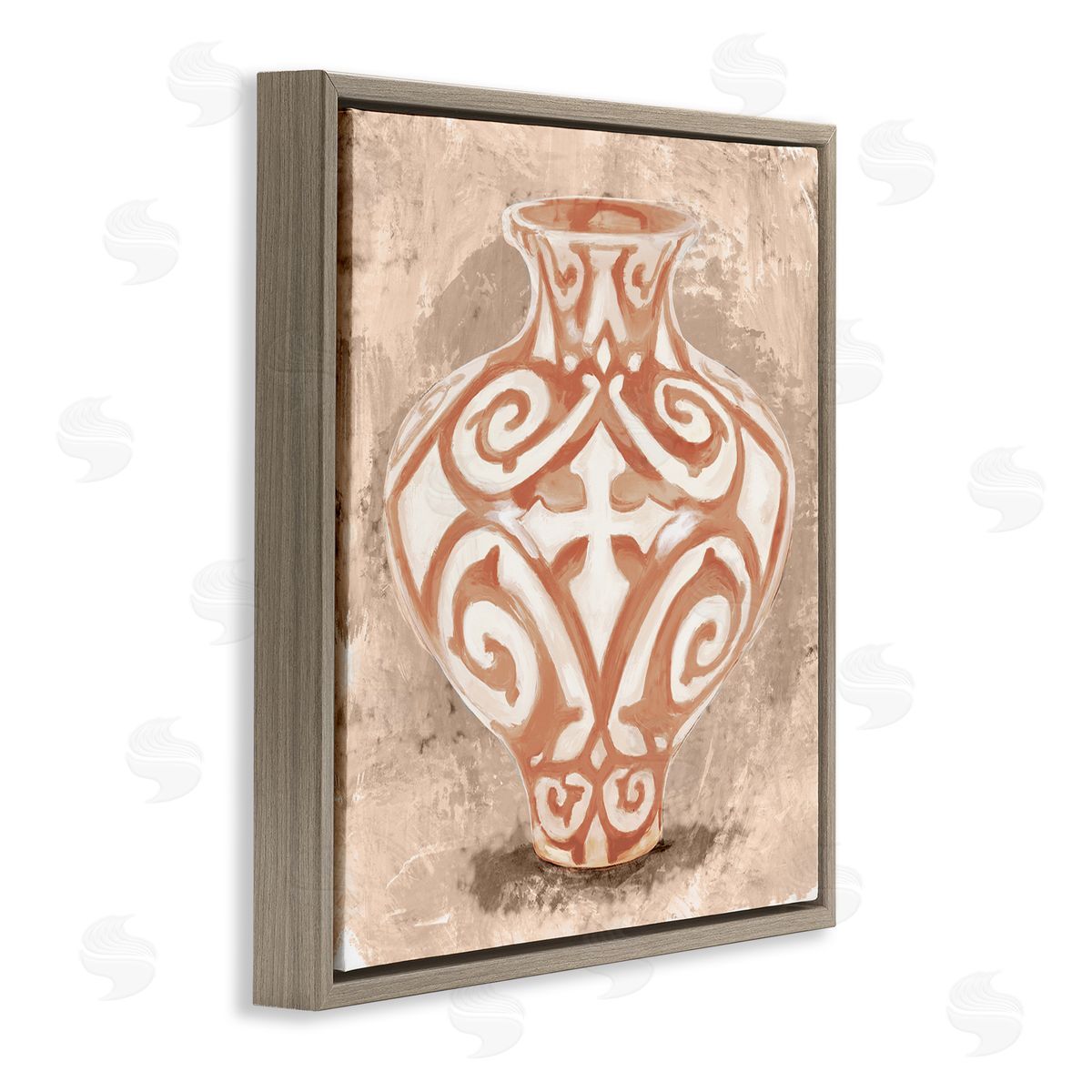 Stupell Studio Modern Urn Still Life Abstract Shape Pattern Brown Floating Frame Canvas Wall Art Print
