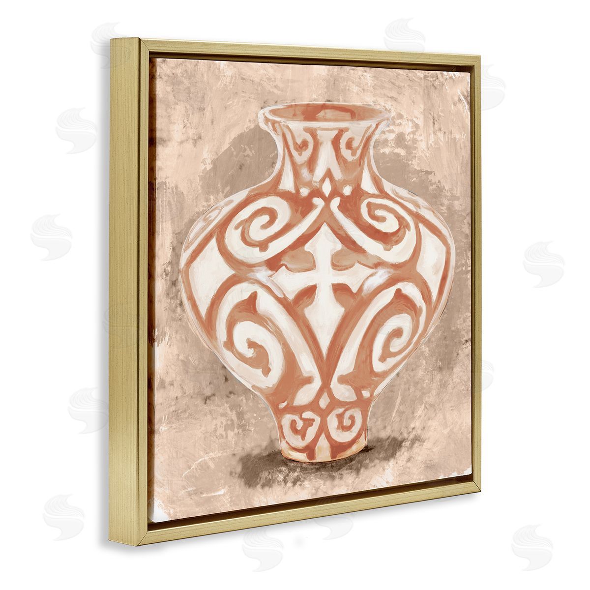 Stupell Studio Modern Urn Still Life Abstract Shape Pattern Gold Floating Frame Canvas Wall Art Print