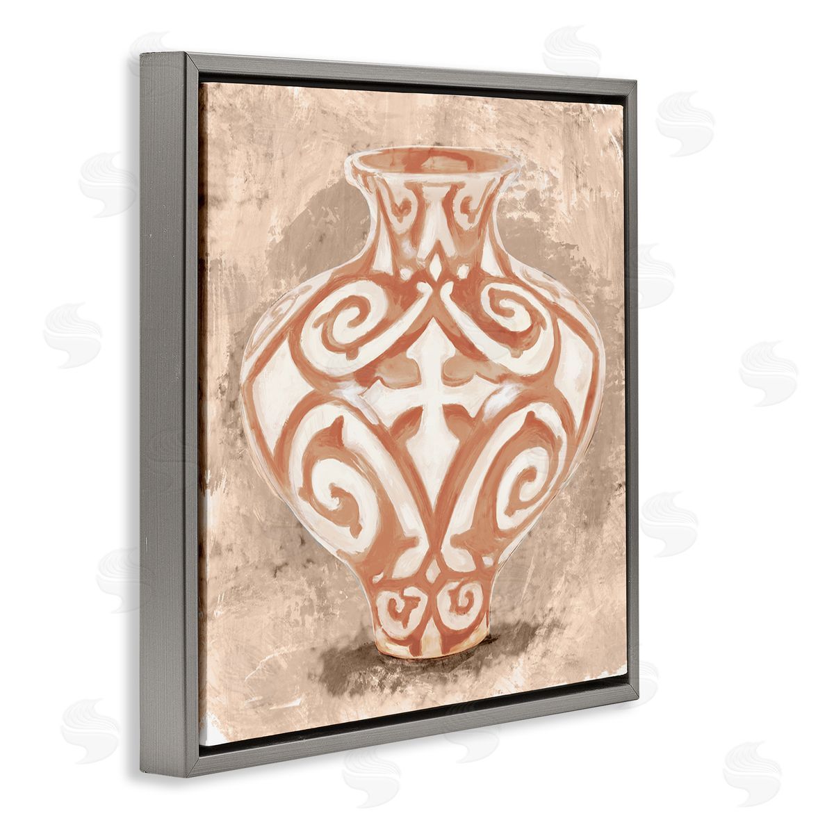 Stupell Studio Modern Urn Still Life Abstract Shape Pattern Gray Floating Frame Canvas Wall Art Print